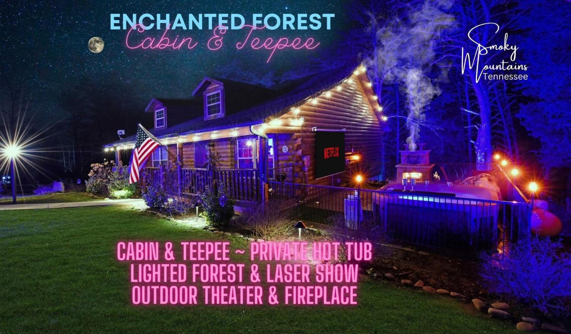 Enchanted Forest Cabin And Teepee! Lights & Laser Show! Private Hot Tub! Unique Stay! Sevierville Bagian luar foto